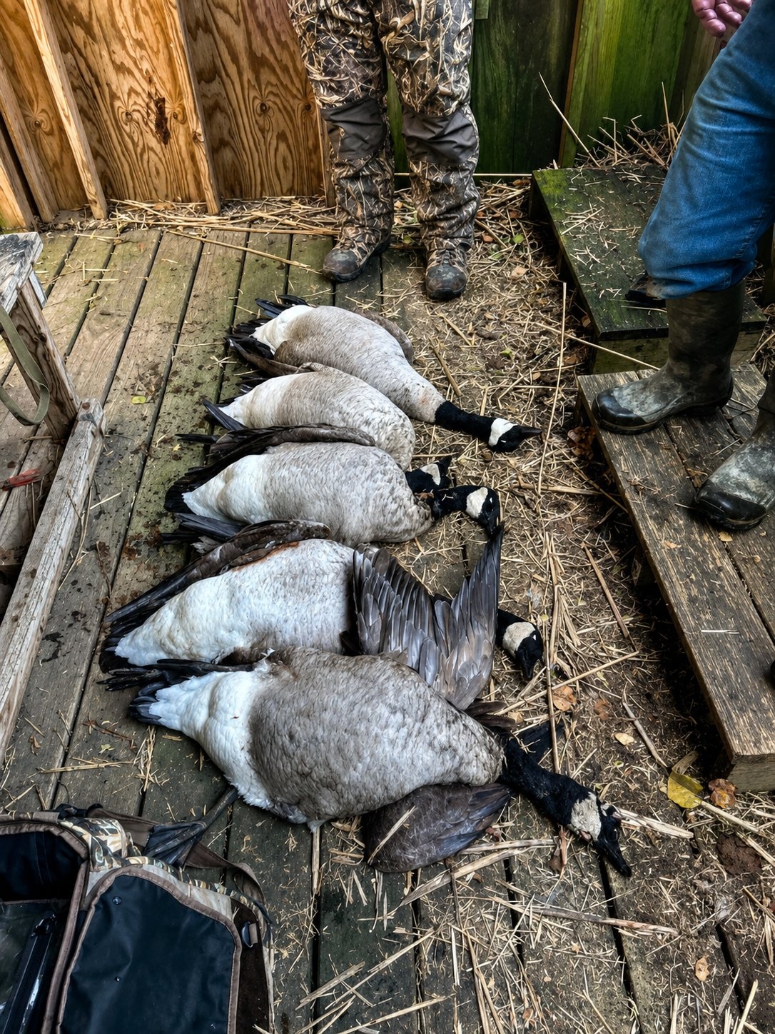 Canada geese harvest laid out on a blind deck at Deer Creek Recreation Club in Plainfield Illinois