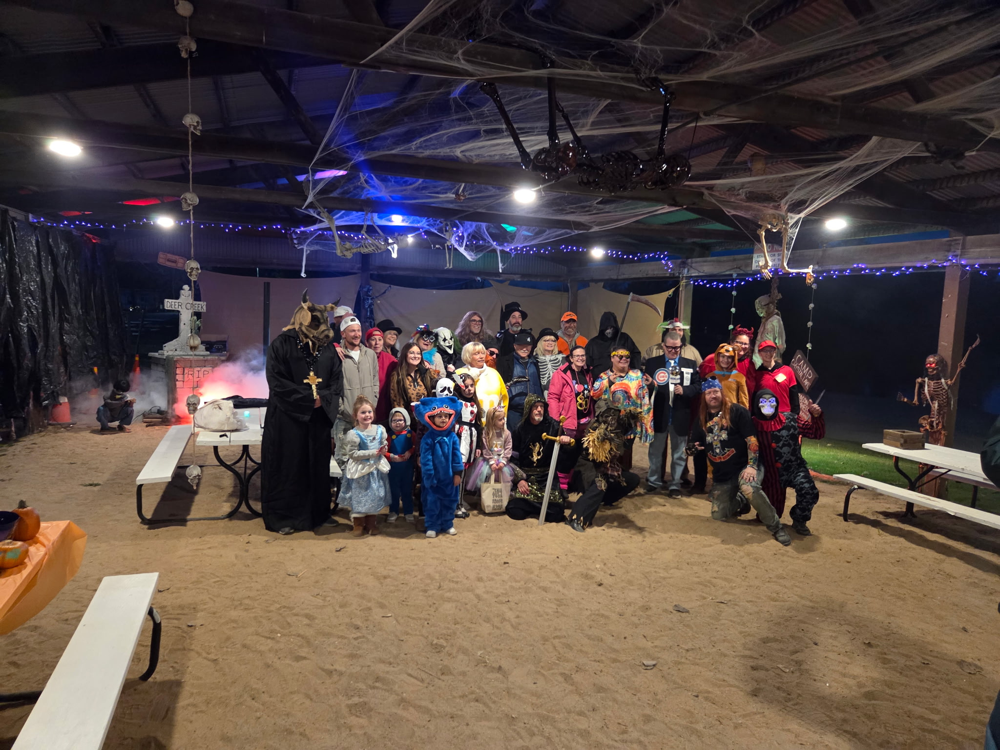 Deer Creek Recreation Club members in Halloween costumes at the annual pavilion party