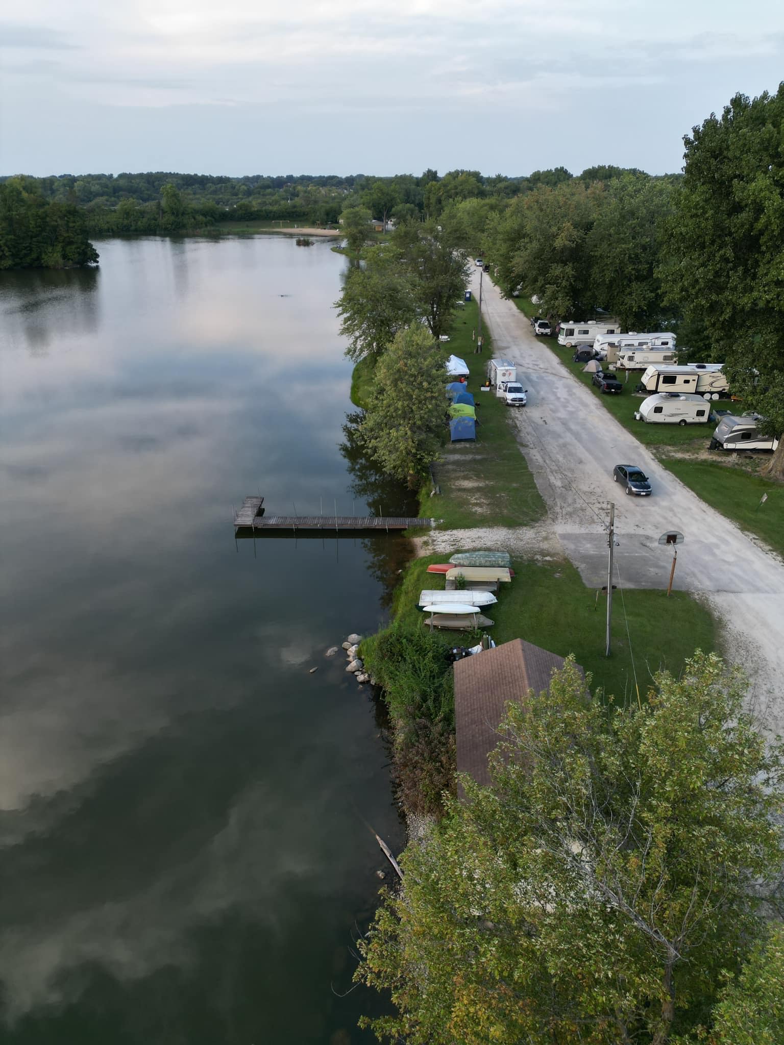 Aerial view of Deer Creek campground and lakeside sites