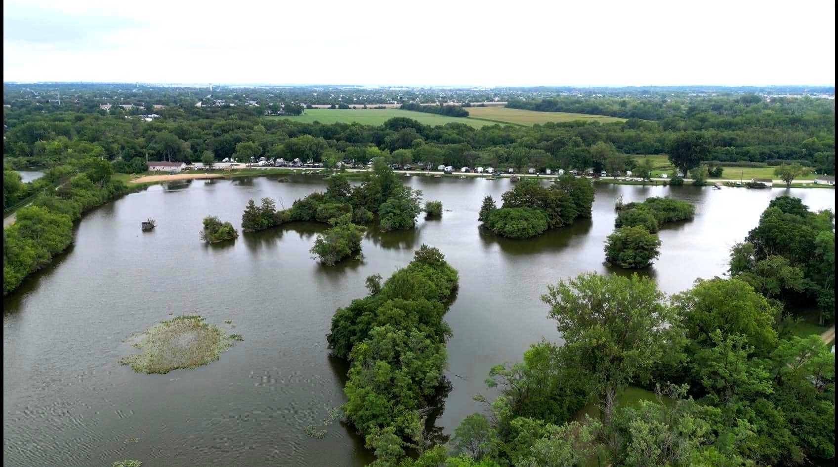 Aerial view of Deer Creek lakes and grounds in Plainfield, Illinois